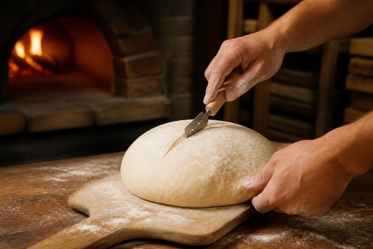 Loaves cooling near the bakery oven